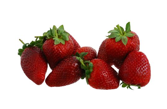 Pile of fresh strawberries isolated on white background