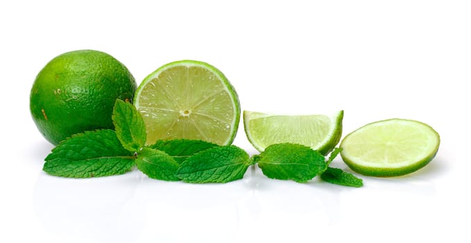 Fresh Lime and Mint, on white background