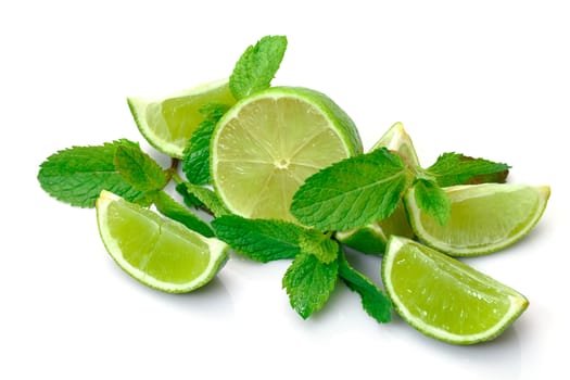 Fresh Lime and Mint, on white background