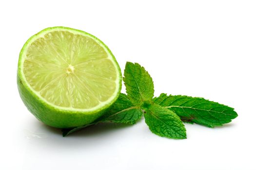 Fresh Lime and Mint, on white background