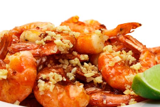 Fried King Prawns Served in Plate, closeup