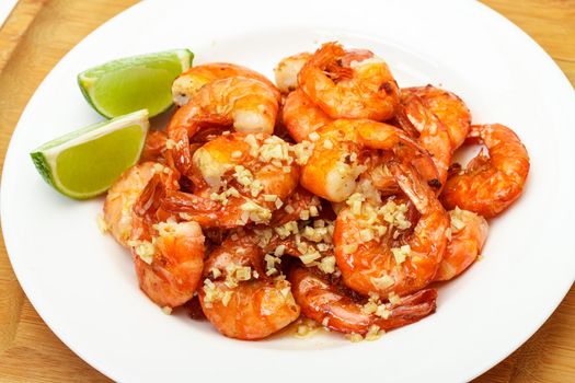 Fried King Prawns Served in Plate, closeup