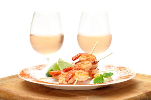 Fried King Prawns Served in Plate, closeup on white background