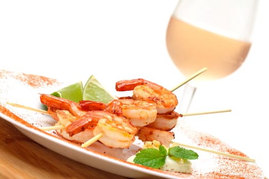 Fried King Prawns Served in Plate, closeup on white background