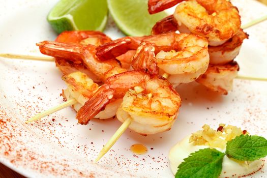 Fried King Prawns Served in Plate, closeup