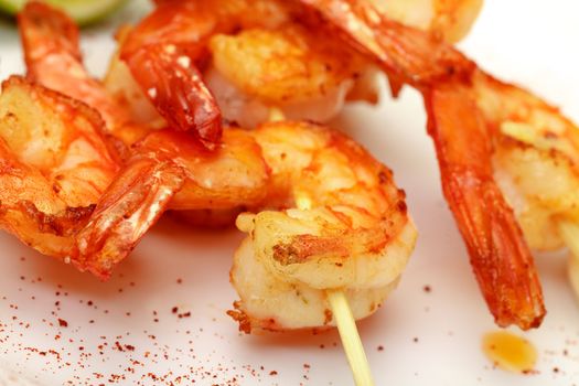 Fried King Prawns Served in Plate, closeup