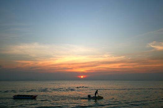 sunset in bangsan beach, thailand