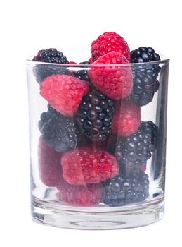 raspberry and blackberry on white isolated background