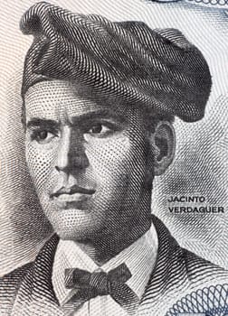 Jacint Verdaguer (1845-1902) on 500 Pesetas 1971 Banknote from Spain. One of the greatest poets of Catalan literature. 