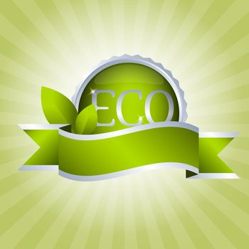 Green badge with ribbon. Eco and natural