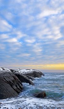 Sunset in wintertime at the Norwegian coast, Moelen