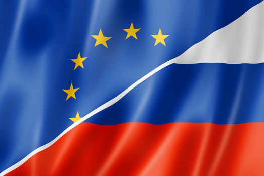 Mixed Europe and Russia flag, three dimensional render, illustration