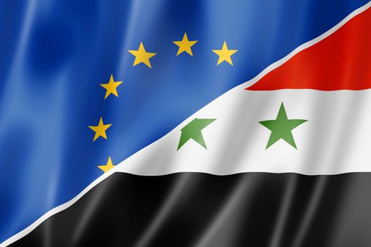 Mixed Europe and Syria flag, three dimensional render, illustration