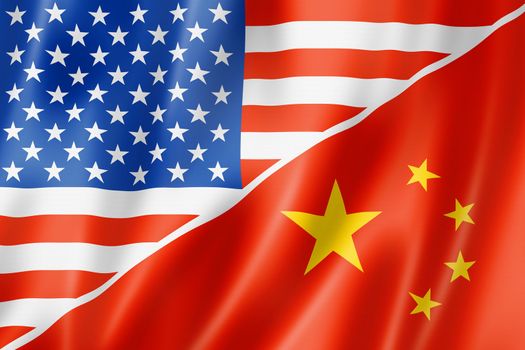 Mixed USA and China flag, three dimensional render, illustration