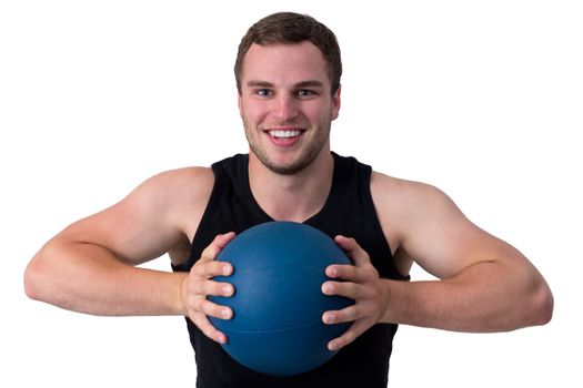 Young attractive fitness coach isolated on white