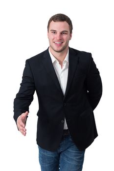 Young man in suit shaking hand