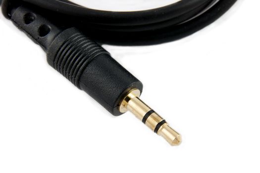 stereo audio jack plug on white background
