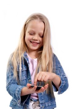 little girl with a touchscreen smart phone