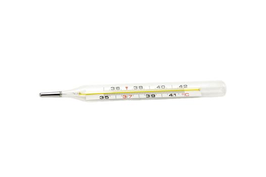 Medical thermometer lying on a white background