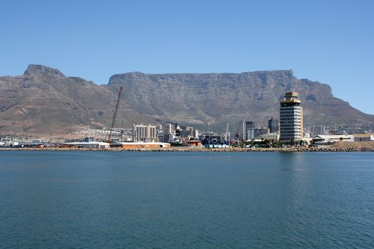 Cape Town Harbor with table mountain