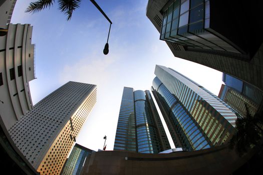 Modern city skyline with skyscrapers and office buildings. Hongkong