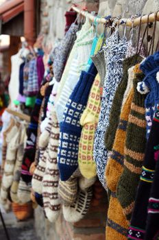 Knit socks on the street market in Tbilisi Old town, Republic of Georgia