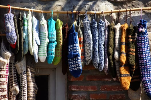 Knit socks on the street market in Tbilisi Old town, Republic of Georgia