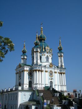 Famous St. Andrew's church in the same name old street in Kyiv, Ukraine