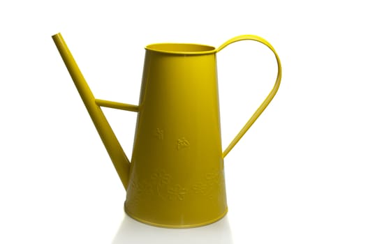yellow watering can on isolated white