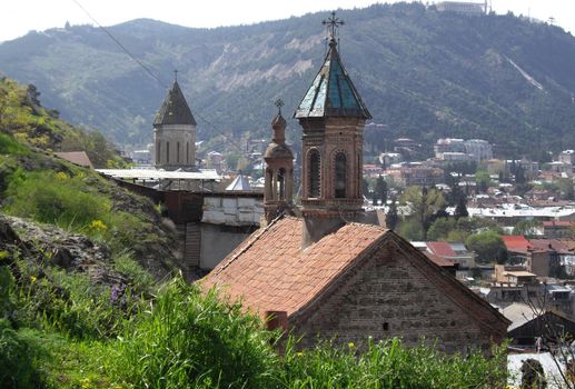 Churches and domes of Tbilisi, view to historical part of the capital of Republic of Georgia