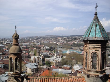 Churches and domes of Tbilisi, view to historical part of the capital of Republic of Georgia