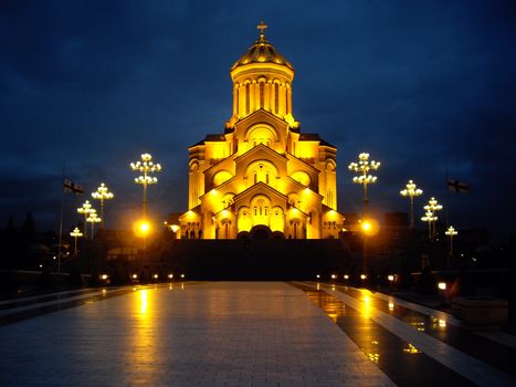 Night view of Tbilisi Old town with ancient churches, castle and president palace