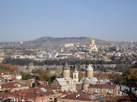 Churches and domes of Tbilisi, view to historical part of the capital of Republic of Georgia