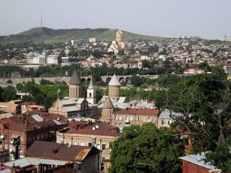 Churches and domes of Tbilisi, view to historical part of the capital of Republic of Georgia