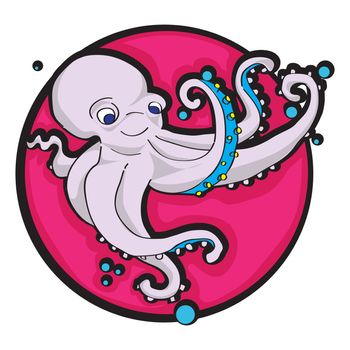 hand drawn graphic illustration od an octopus, clip art isolated on white