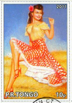 TONGO - CIRCA 2011: stamp printed by Tongo, shows Pin-up girl, by Earl MacPherson, circa 2011
