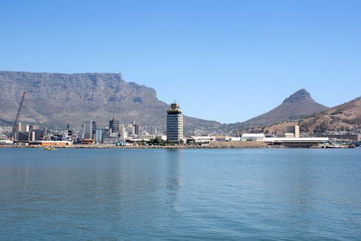 Cape Town Harbor with table mountain