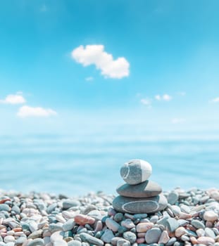 zen stone stack near sea. soft focus