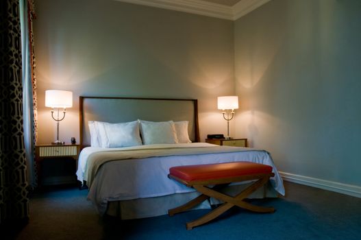 Bedroom of a elegant 5 star luxury hotel suite room