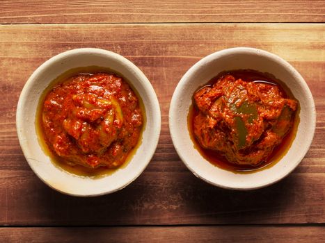 close up of bowls of indian pickles