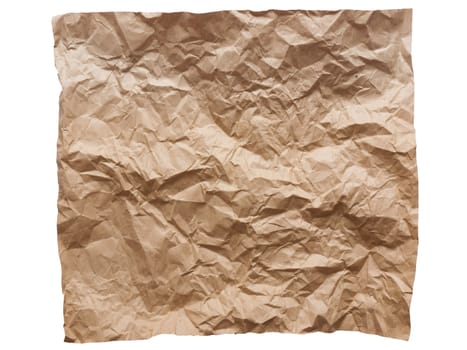 close up of crumpled brown paper isolated on white