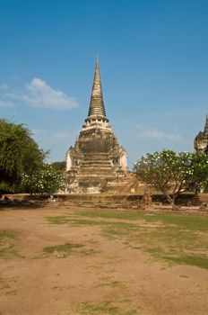 Stupa (chedi) of a Wat in Ayutthaya, Thailand. Ayutthaya city is the capital of Ayutthaya province in Thailand. Its historical park is a UNESCO world heritage.