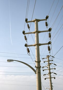 electricity pole on sky background