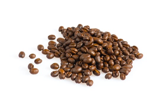 Hill of coffee grains over white