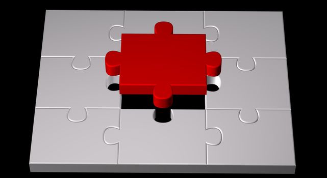 Illustration of color puzzle pieces isolated on black background