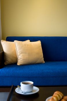 Pent house living room with beautiful interior design and coffee