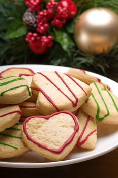 Decorated cookies in festive setting with decoration