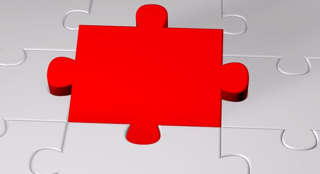 Illustration of color puzzle pieces with a red piece