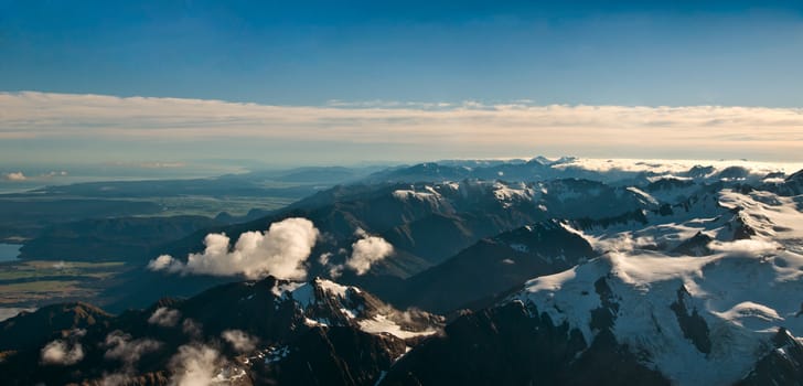 View above the Southern Alps in New Zealand