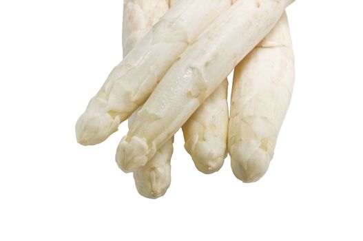 Beautiful white jumbo asparagus close up shoot over white